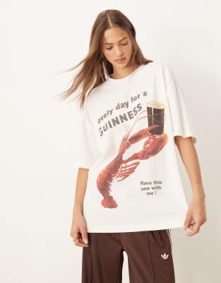 Asos Design Oversized T-shirt With Guinness & Lobster Licence In White