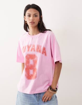 Asos Design Oversized T-shirt With Guyana Varsity Graphic In Pink
