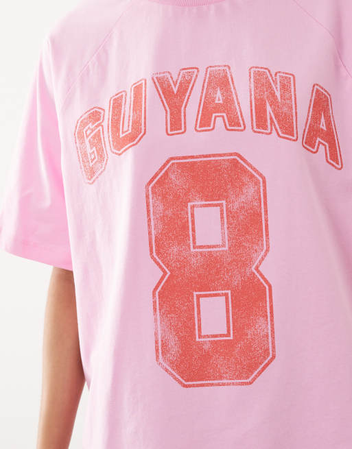 ASOS DESIGN oversized t-shirt with Guyana varsity graphic in pink and red, 4 of 4