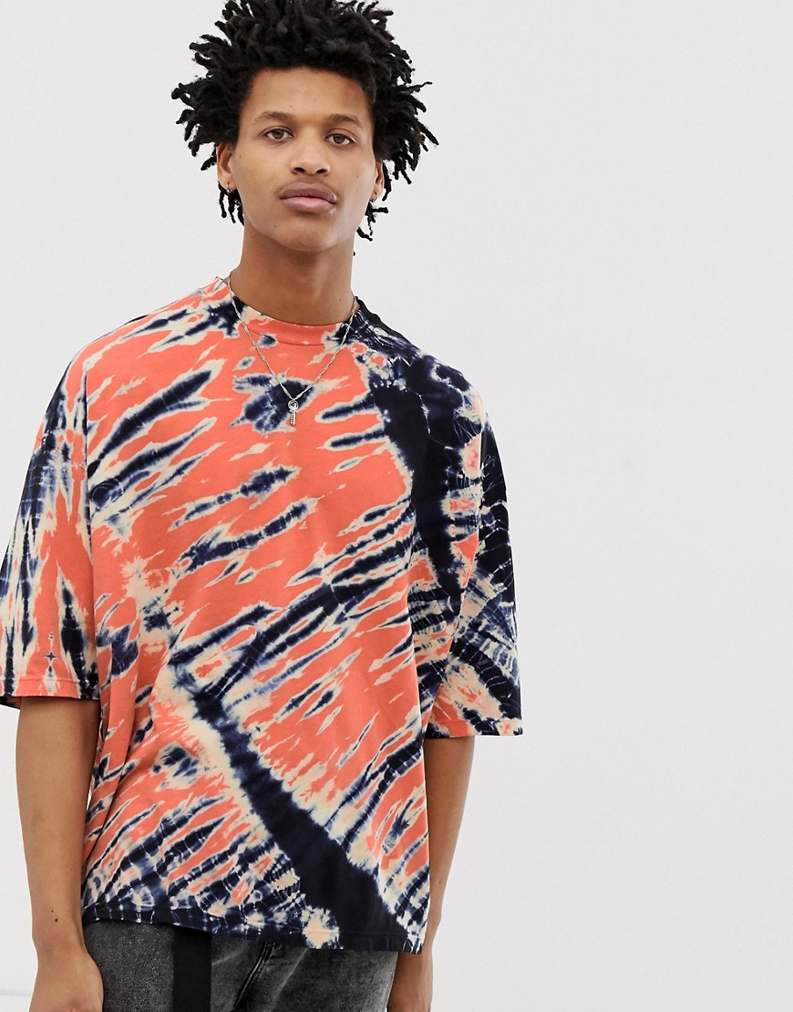 ASOS DESIGN oversized t-shirt with half sleeve in contrast tie dye wash-Multi
