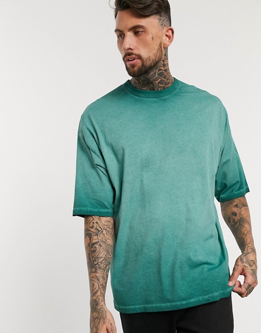 ASOS DESIGN oversized t-shirt with half sleeve in dark green pigment ...