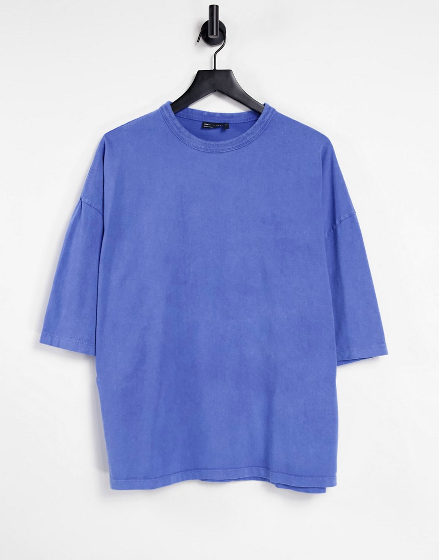 ASOS DESIGN oversized t-shirt with half sleeve in heavyweight blue acid wash-Blues