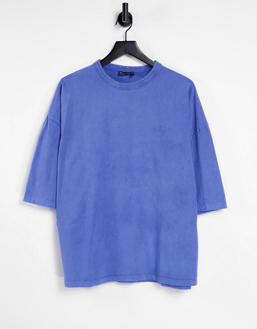 ASOS DESIGN oversized t-shirt with half sleeve in heavyweight blue acid wash