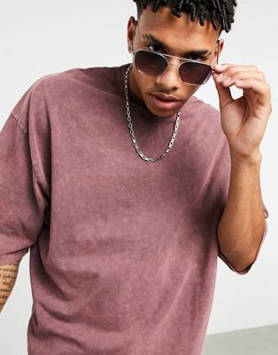 ASOS DESIGN oversized t-shirt with half sleeve in heavyweight brown ...