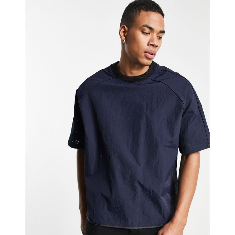 ASOS DESIGN oversized v-neck t-shirt in navy with New York city