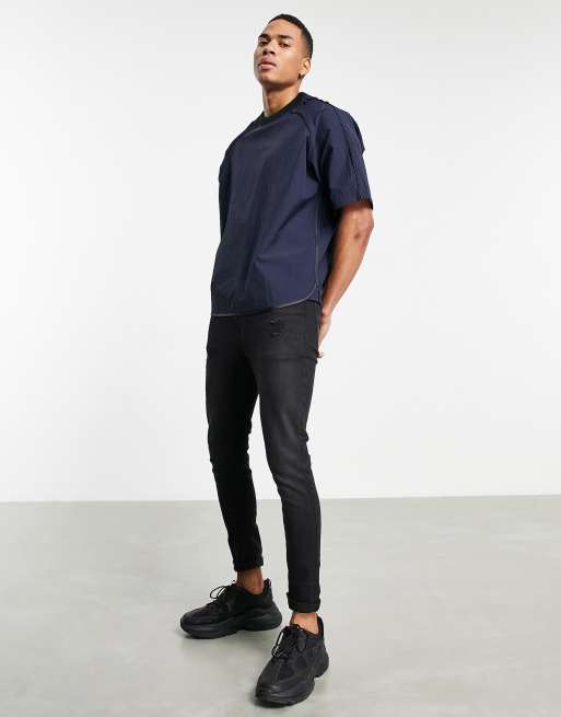 ASOS DESIGN oversized v-neck t-shirt in navy with New York city