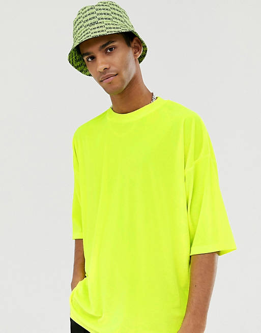 flertal usund nøgle ASOS DESIGN oversized t-shirt with half sleeve in neon yellow velour | ASOS