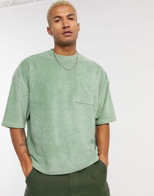Faoswalimshops Design Oversized T Shirt With Half Sleeve In Pastel Green Towelling Faoswalimshops
