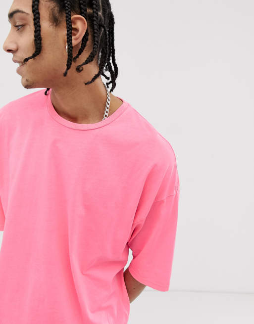 ASOS Oversized T-Shirt With Half Sleeve In Neon Pink