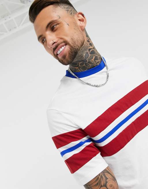 ASOS DESIGN oversized t-shirt with half sleeve stripe panels in white 