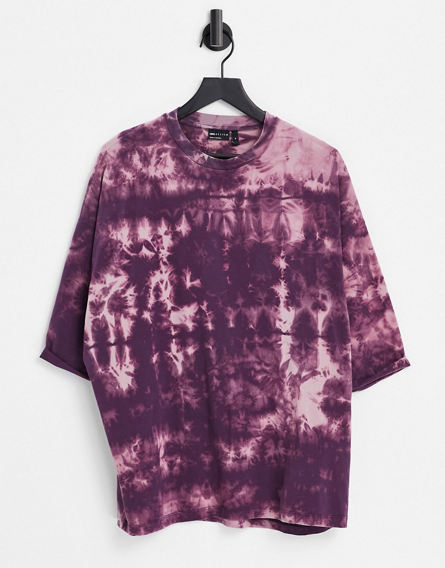 ASOS DESIGN oversized T-shirt with half sleeves in purple tie-dye wash