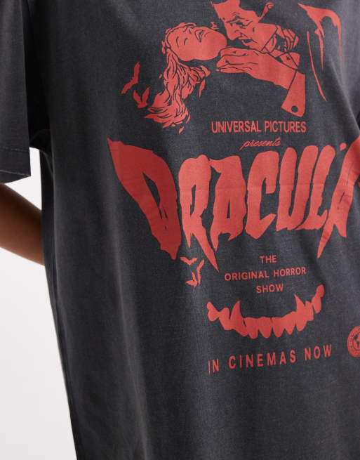 ASOS DESIGN oversized t-shirt with Halloween dracula licence graphic in washed charcoal - CHARCOAL, 2 of 4