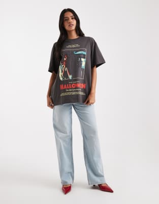 Asos Design Oversized T-shirt With Halloween Movie Licensed Graphic In Gray