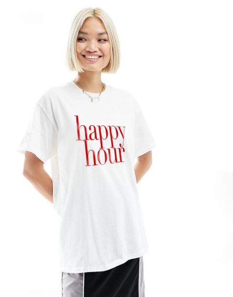 ASOS DESIGN oversized t-shirt with happy hour graphic in white - view 1