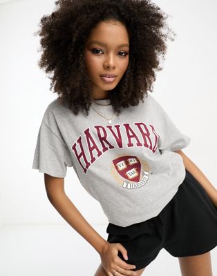 ASOS DESIGN oversized t-shirt with harvard license graphic in grey marl