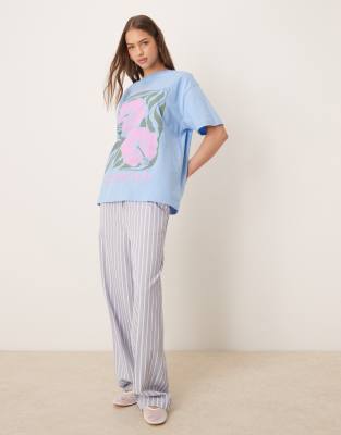 Asos Design Oversized T-shirt With Hawaii Graphic In Blue
