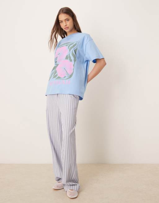 ASOS DESIGN oversized T-shirt with hawaii graphic in blue