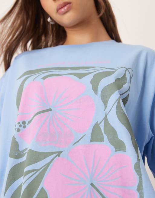 ASOS DESIGN oversized T-shirt with hawaii graphic in blue
