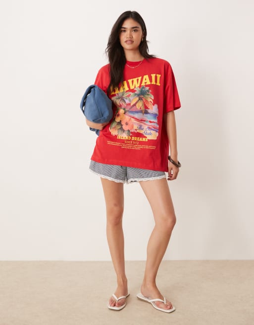 ASOS DESIGN oversized T-shirt with hawaii graphic in red