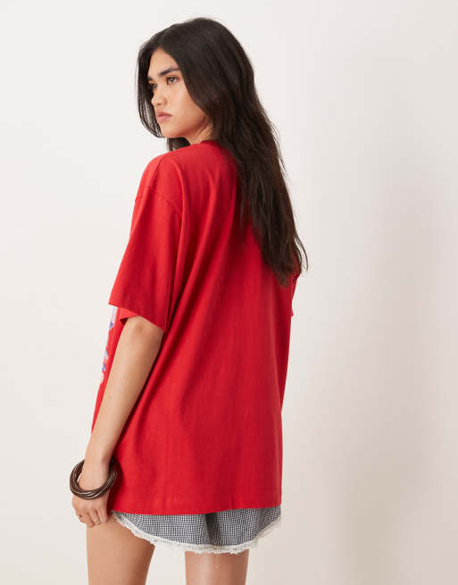 ASOS DESIGN oversized T-shirt with hawaii graphic in red