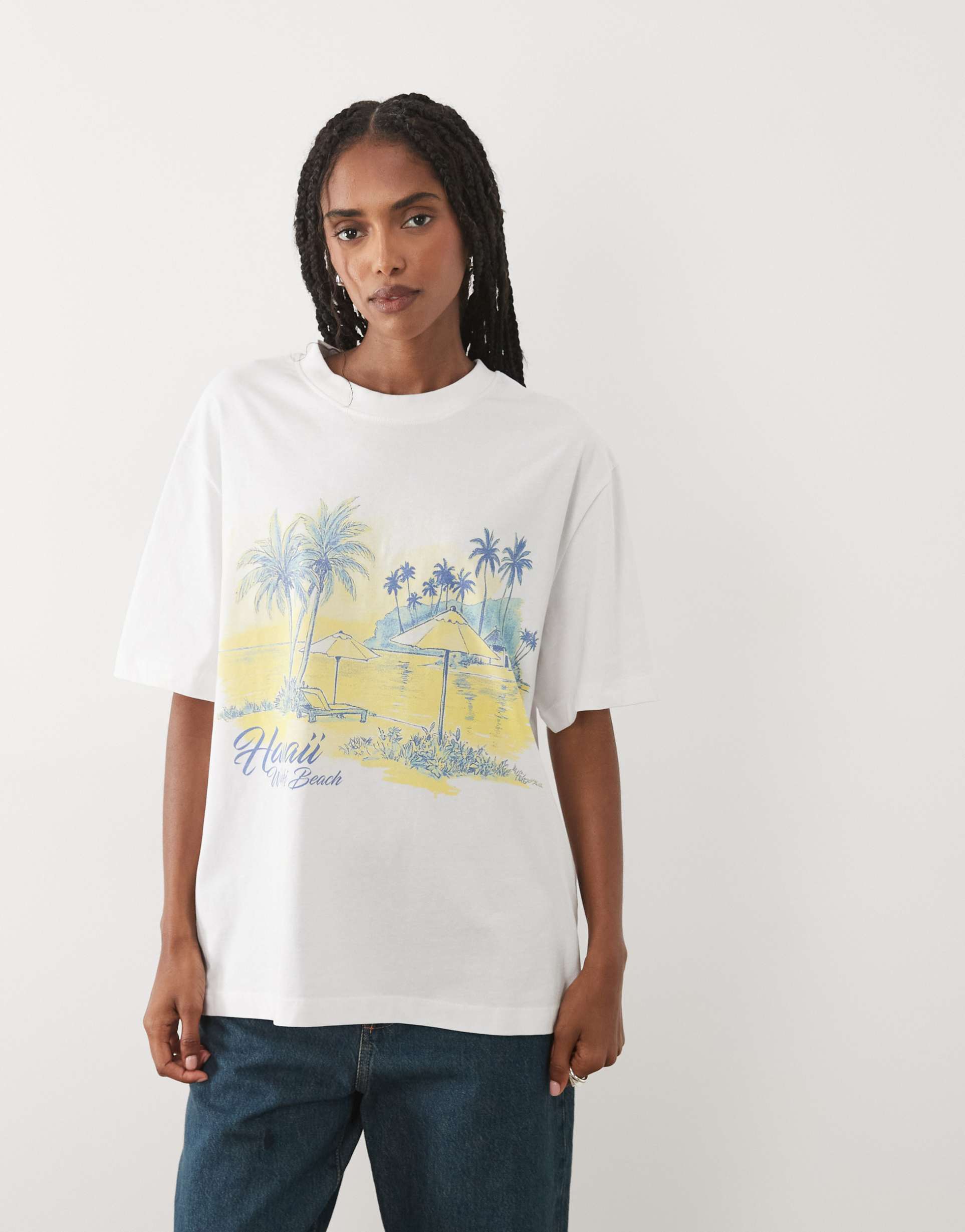 asos design oversized t-shirt with hawaii graphic in white