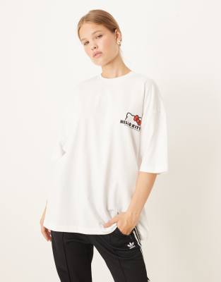 Asos Design Oversized T-shirt With Hello Kitty Prints In White