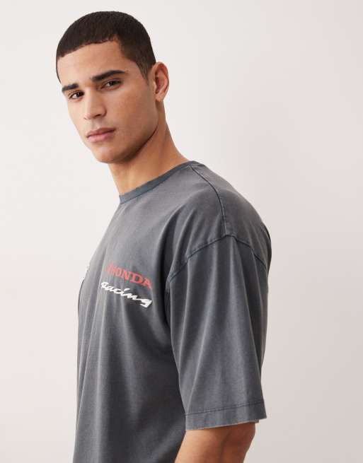 ASOS DESIGN oversized t-shirt with Honda Racing print in washed black, 4 of 5