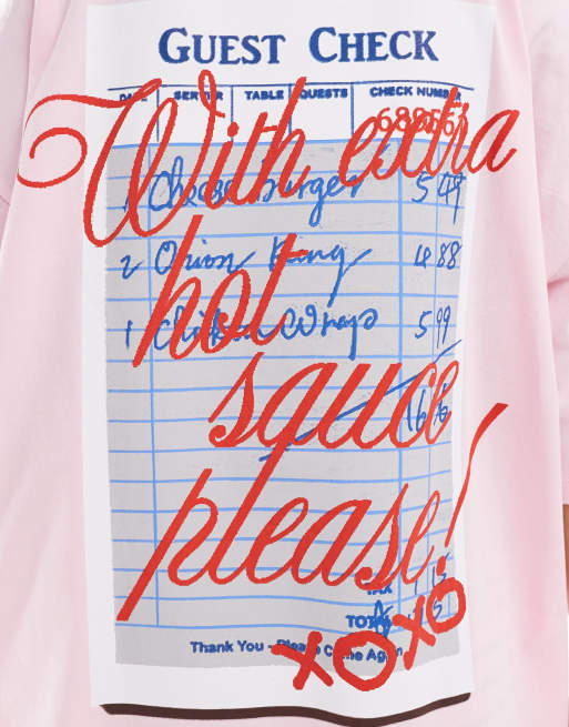 ASOS DESIGN oversized t-shirt with hot sauce graphic in pink