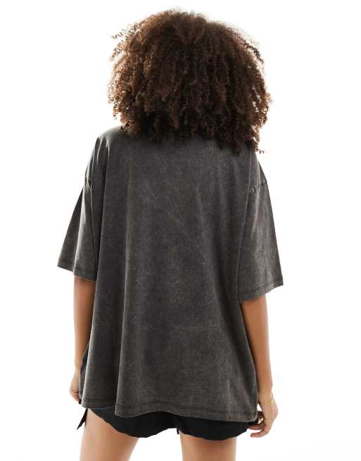 ASOS DESIGN oversized t-shirt with hotfix skull rock graphic in washed charcoal, 3 of 4