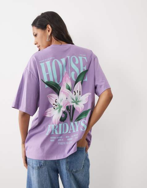 ASOS DESIGN oversized T-shirt with House Fridays flower graphic in purple - view 1