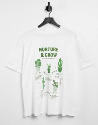 ASOS DESIGN oversized t-shirt with house plant print in white