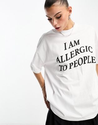 ASOS DESIGN oversized t-shirt with i am allergic to people graphic in white