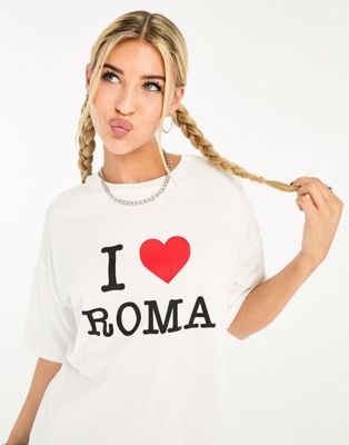 ASOS DESIGN oversized t-shirt with i heart roma graphic in white