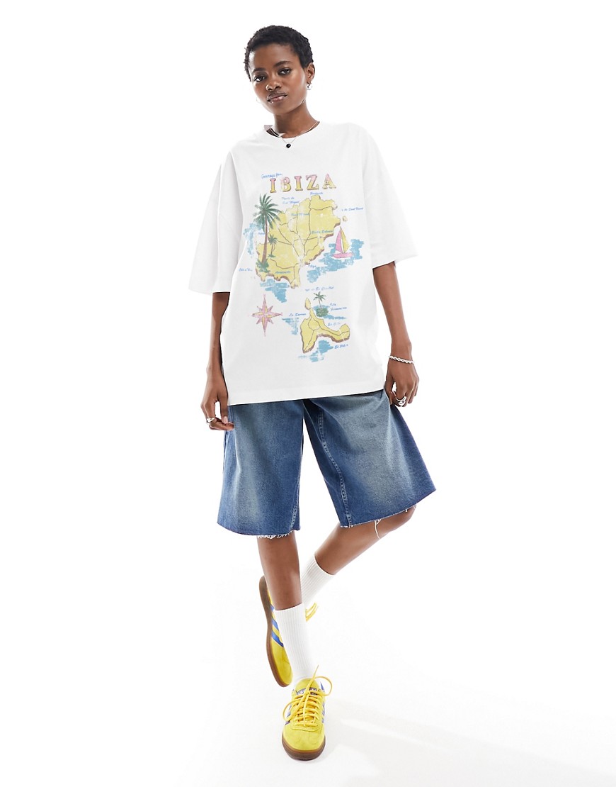 oversized t-shirt with Ibiza map graphic in white