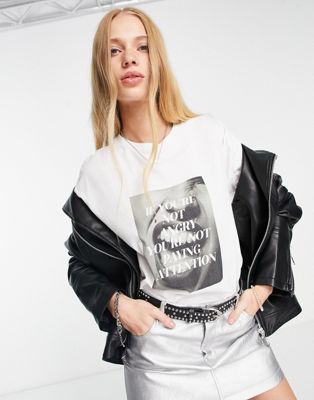 ASOS DESIGN oversized t-shirt with if you're not angry you're not paying attention graphic slogan in white