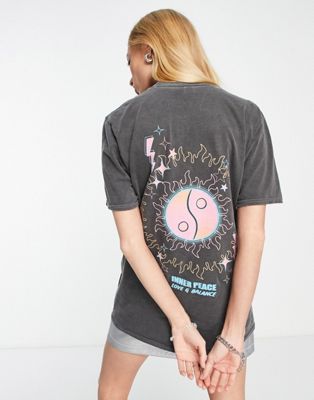ASOS DESIGN oversized t-shirt with inner peace yin yang graphic in washed charcoal  | ASOS
