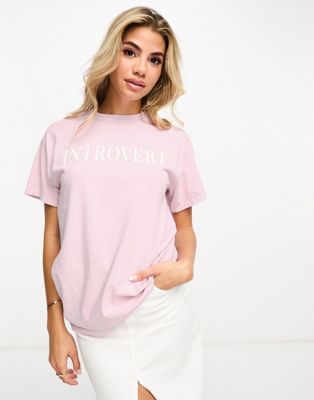 ASOS DESIGN oversized t-shirt with introvert graphic in pink