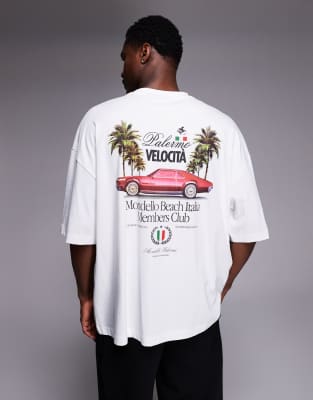 Asos Design Oversized T-shirt With Italia Car Graphic In White
