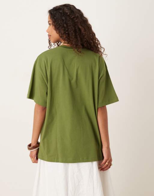 ASOS DESIGN oversized t-shirt with italia floral graphic in khaki