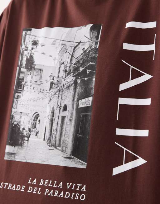 ASOS DESIGN oversized t-shirt with Italia graphic in chocolate , 4 of 4