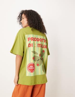 Asos Design Oversized T-shirt With Italia Olive Graphic In Green