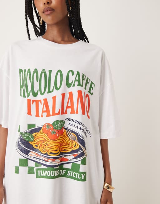 ASOS DESIGN oversized T-shirt with italiano pasta graphic in white