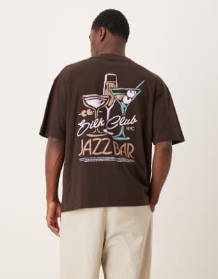Asos Design Oversized T-shirt With Jazz Bar Graphic In Brown