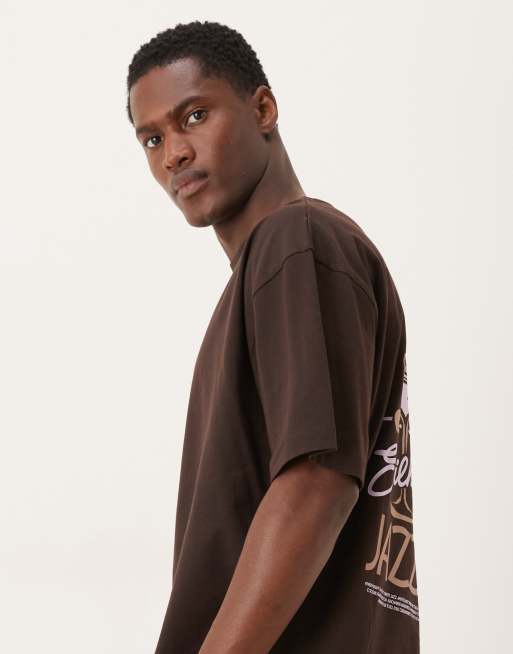ASOS DESIGN oversized t-shirt with jazz bar graphic in brown, 4 of 5