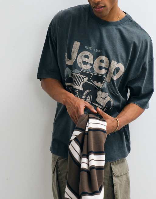 ASOS DESIGN oversized t-shirt with Jeep print in washed black, 2 of 5