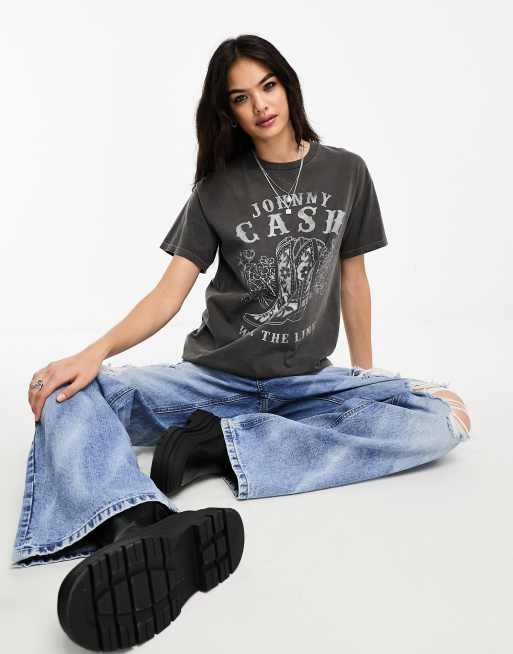 ASOS DESIGN oversized t shirt with johnny cash licence cowboy