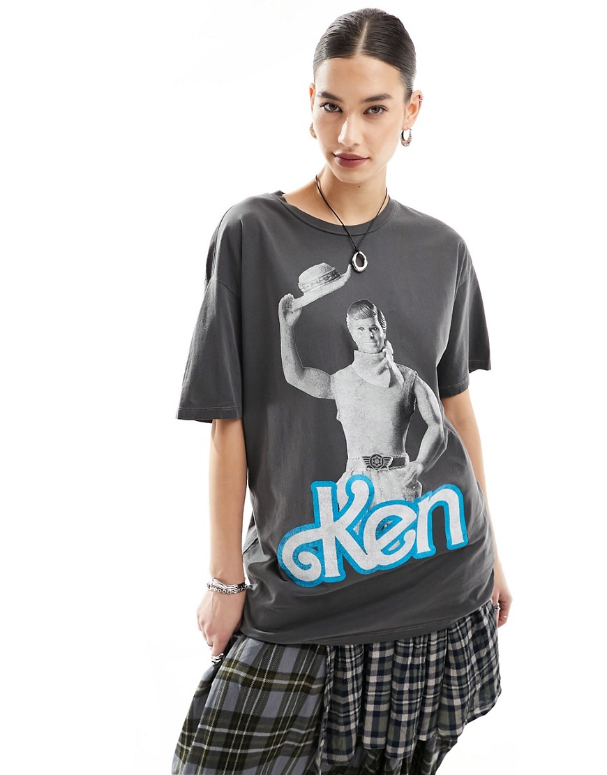 ASOS DESIGN oversized t-shirt with ken doll licence graphic in washed charcoal-Grey