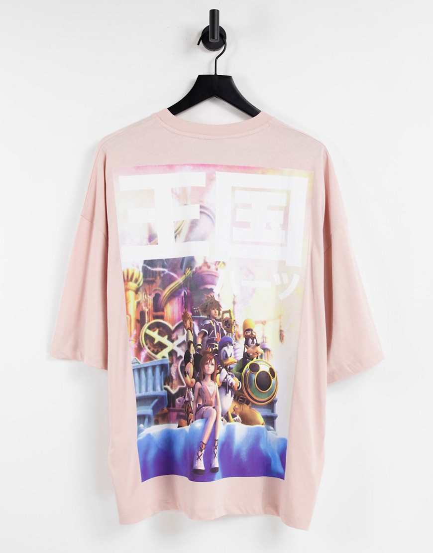 ASOS DESIGN oversized T-shirt with Kingdom of Hearts print in pink-White