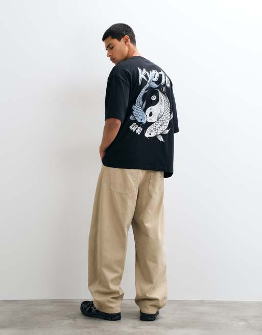 ASOS DESIGN oversized t-shirt with koi graphic in black, 3 of 5