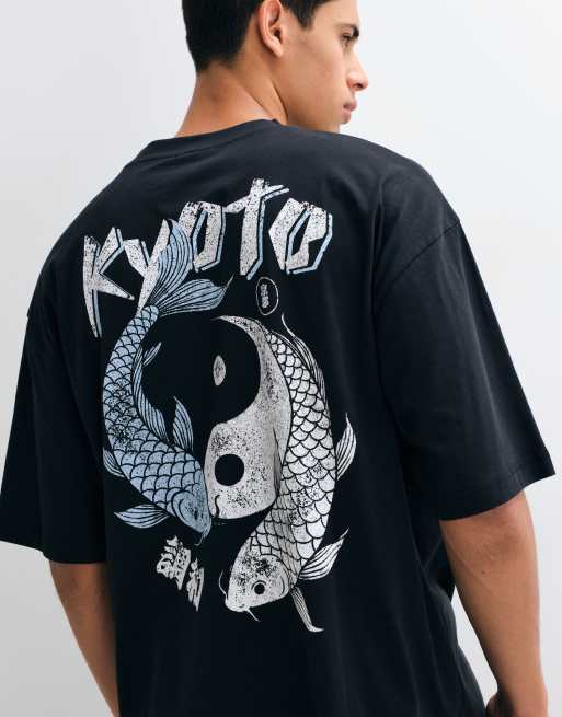 ASOS DESIGN oversized t-shirt with koi graphic in black, 4 of 5